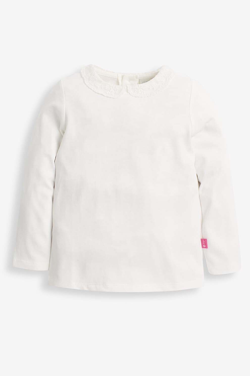 Jojo Maman Bebe, Bluza de bumbac cu guler cu broderie, Alb