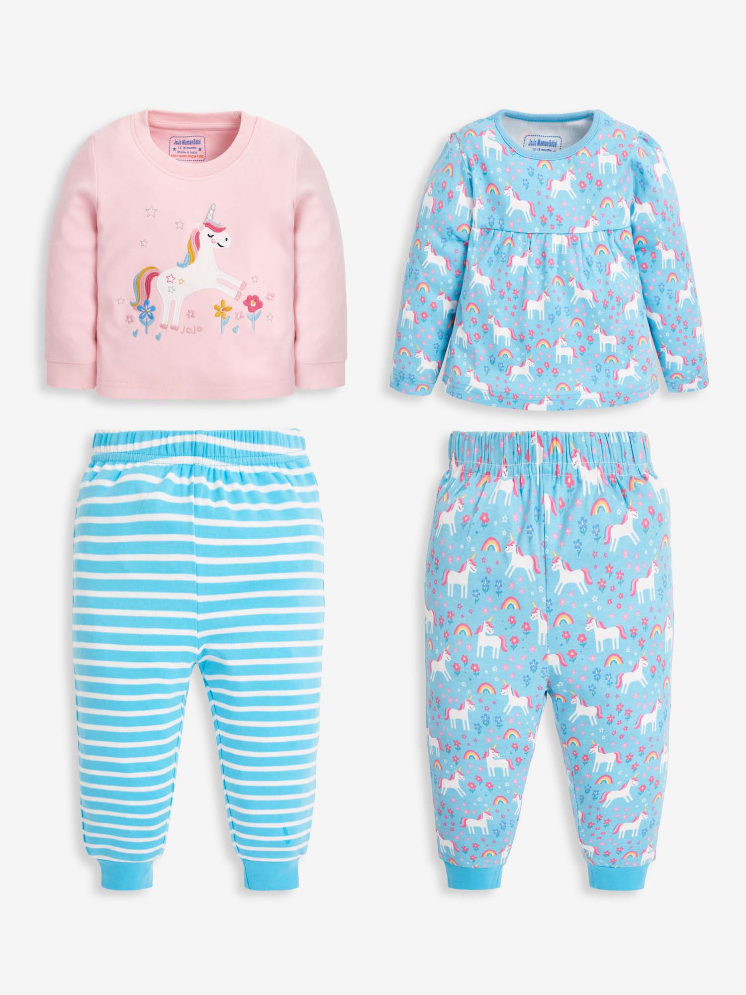 Jojo Maman Bebe, Set de pijamale cu imprimeu - 2 perechi, bleu, roz pastel, alb,, bleu, roz pastel, alb