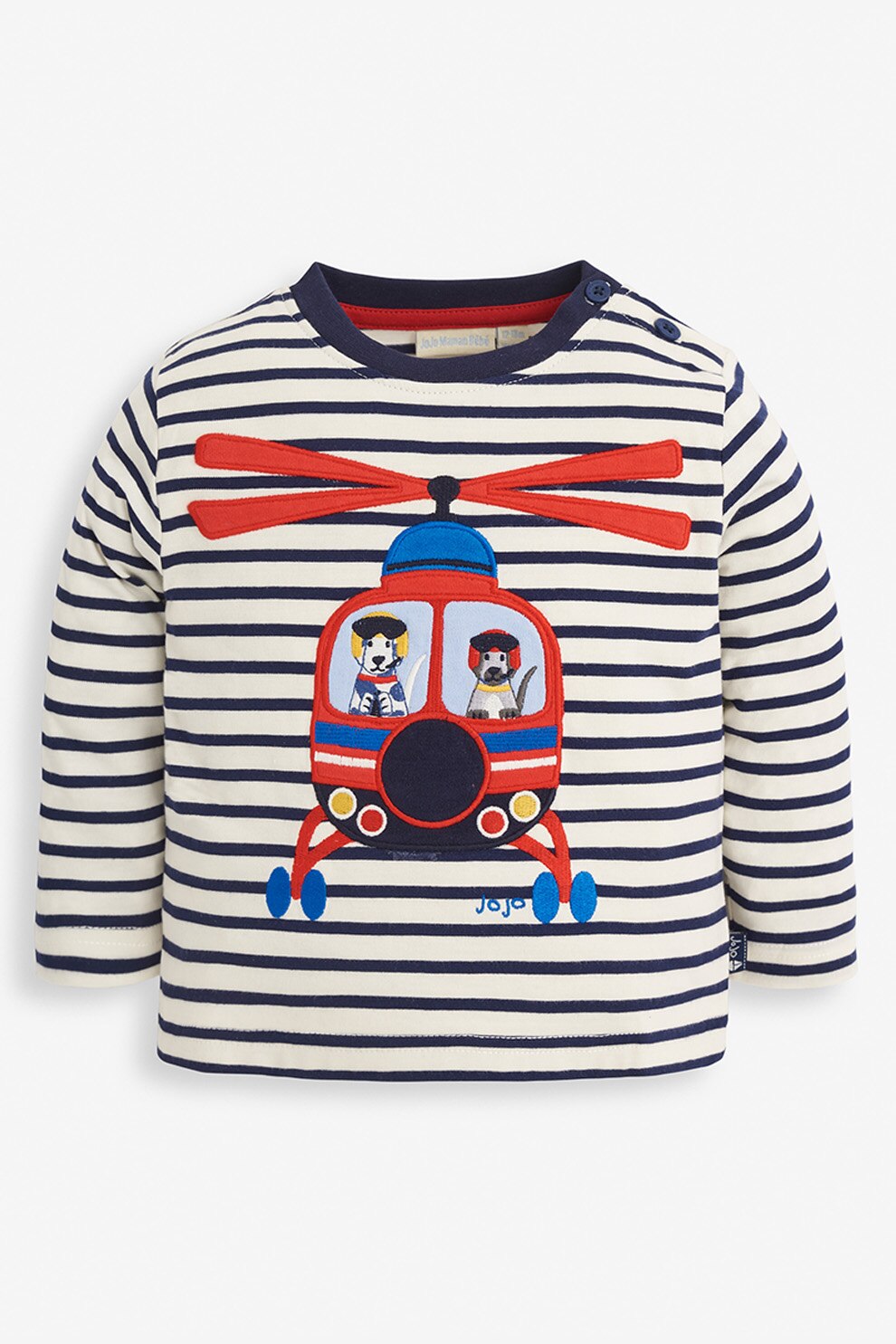 Jojo Maman Bebe, Bluza sport cu decolteu rotund, imprimeu si aplicatie, Alb prafuit/Bleumarin inchis/Rosu