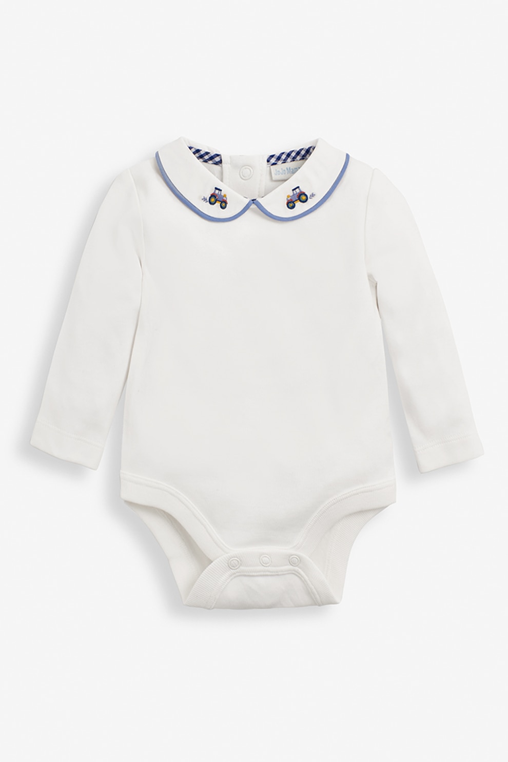 Jojo Maman Bebe, Bluza-body de bumbac cu guler Peter Pan, Alb/Albastru