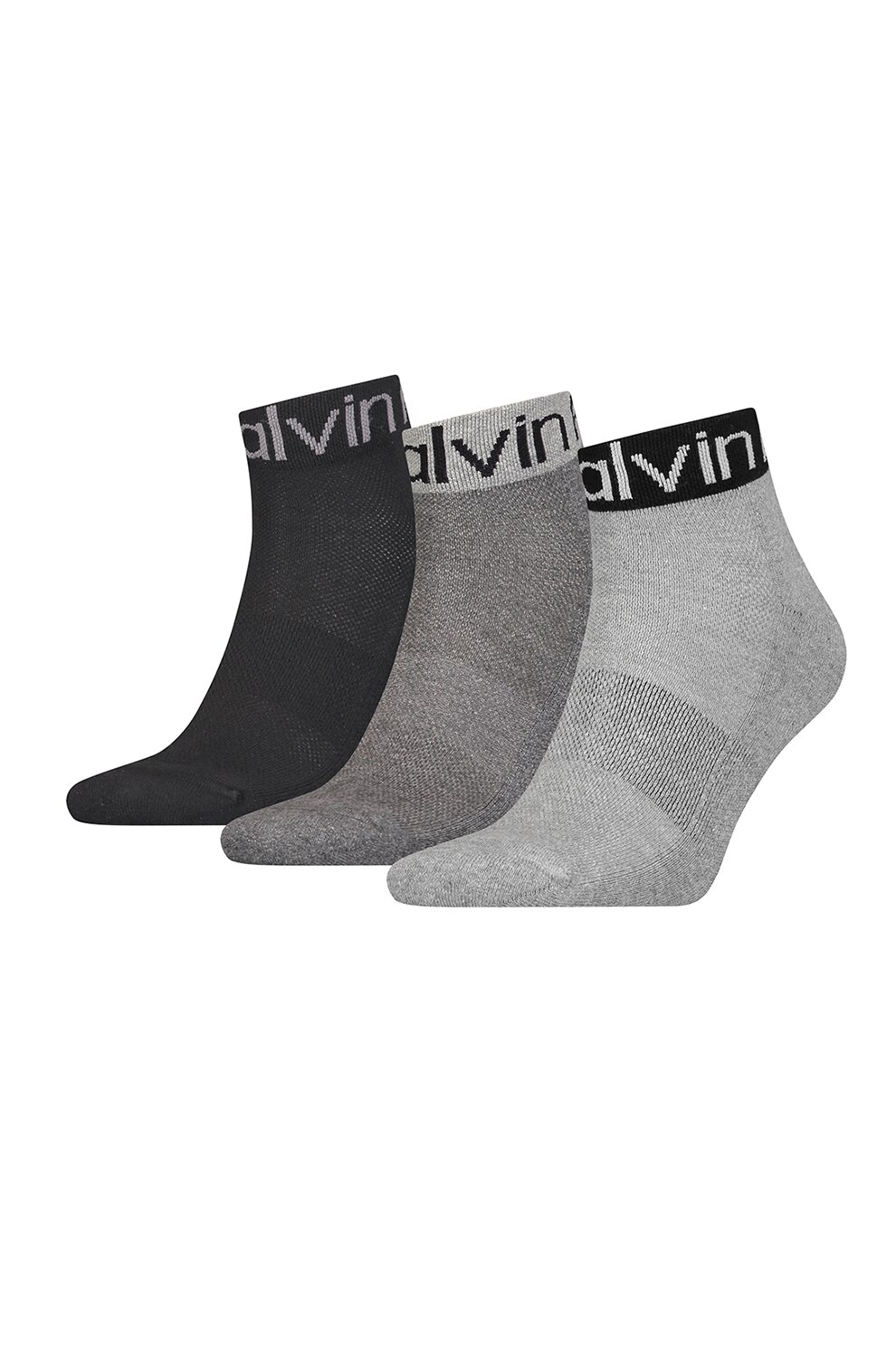 CALVIN KLEIN, Set de sosete scurte cu logo - 3 perechi, Gri, One Size