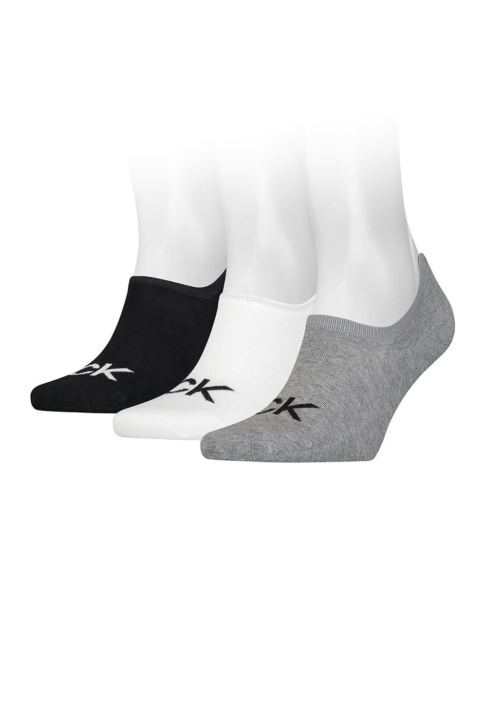 CALVIN KLEIN, Set de sosete foarte scurte - 3 perechi, alb, negru, gri melange, One Size