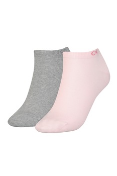 CALVIN KLEIN, Set de sosete scurte cu logo - 2 perechi, Roz/Gri melange, One Size CALVIN KLEIN, Set de sosete scurte cu logo - 2 perechi, Roz/Gri melange, One Size