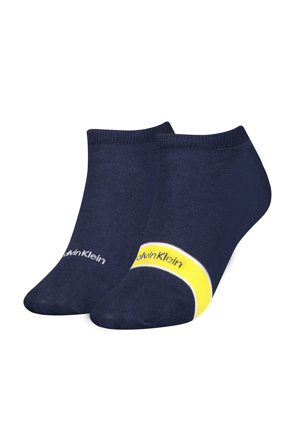 CALVIN KLEIN, Set de sosete scurte cu logo - 2 perechi, Bleumarin/Galben, One Size