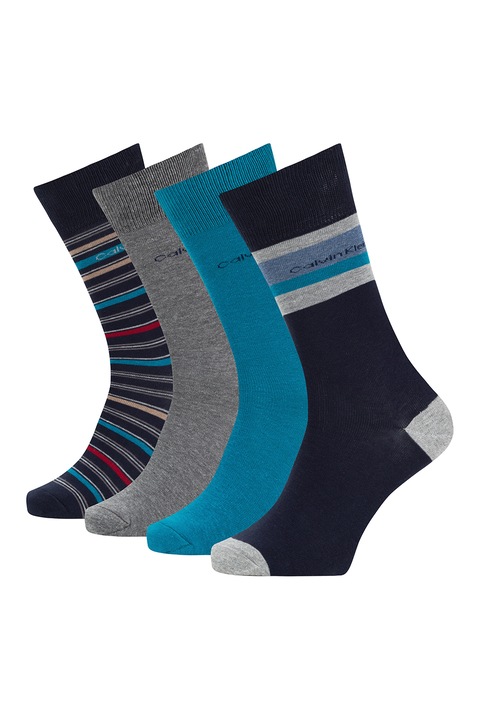 CALVIN KLEIN, Дълги чорапи с памук, 4 чифта, Сив/Тъмносин, One Size