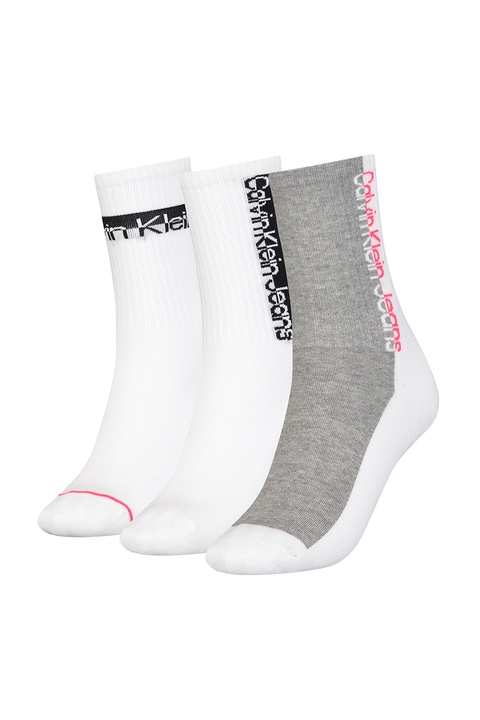 CALVIN KLEIN, Дълги чорапи с контрастно лого - 3 чифта, Бял, One Size