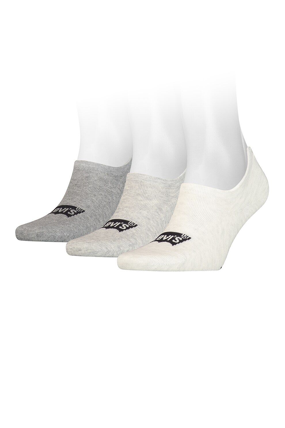 Levi's, Set de sosete unisex foarte scurte - 3 perechi, Gri melange/ Alb
