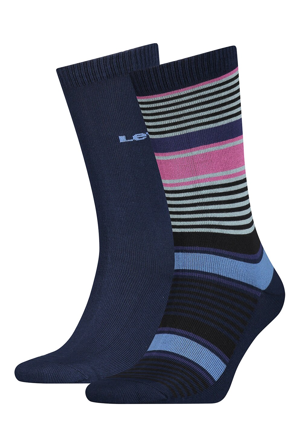 Levi's, Set de sosete lungi unisex cu imprimeu logo - 2 perechi, Bleumarin/Negru/Roz