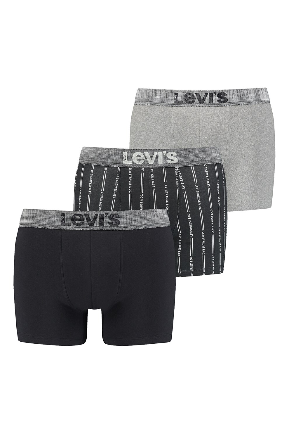 Levi's, Set de boxeri din amestec de bumbac cu banda logo in talie - 3 perechi, Negru