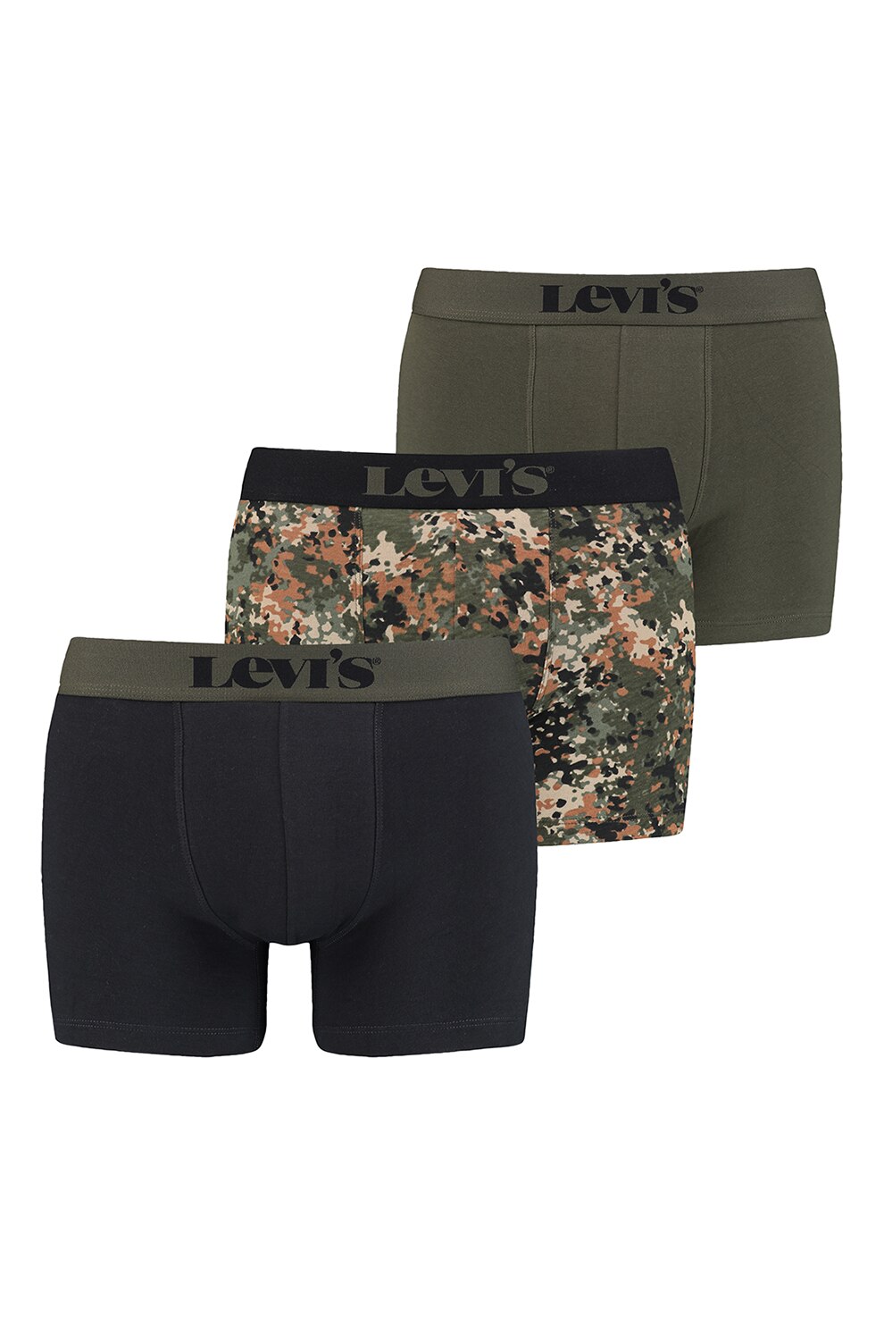 Levi's,Set de boxeri cu banda logo in talie - 3 perechi, Verde militar/Negru, S