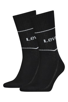 Levi's, Set de sosete lungi unisex din amesec de bumbac organic - 2 perechi, Negru/Alb