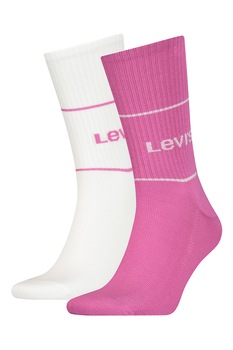 Levi's, Set de sosete lungi unisex din amesec de bumbac organic - 2 perechi, Roz/Alb Levi's, Set de sosete lungi unisex din amesec de bumbac organic - 2 perechi, Roz/Alb