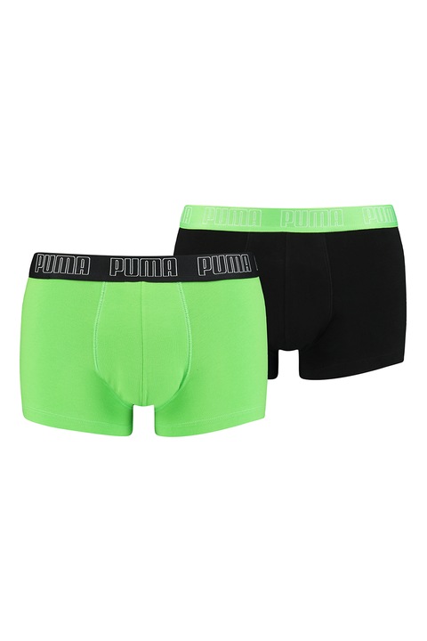 Puma, Set de boxeri cu banda logo in talie - 2 perechi, Negru, Verde lime, S