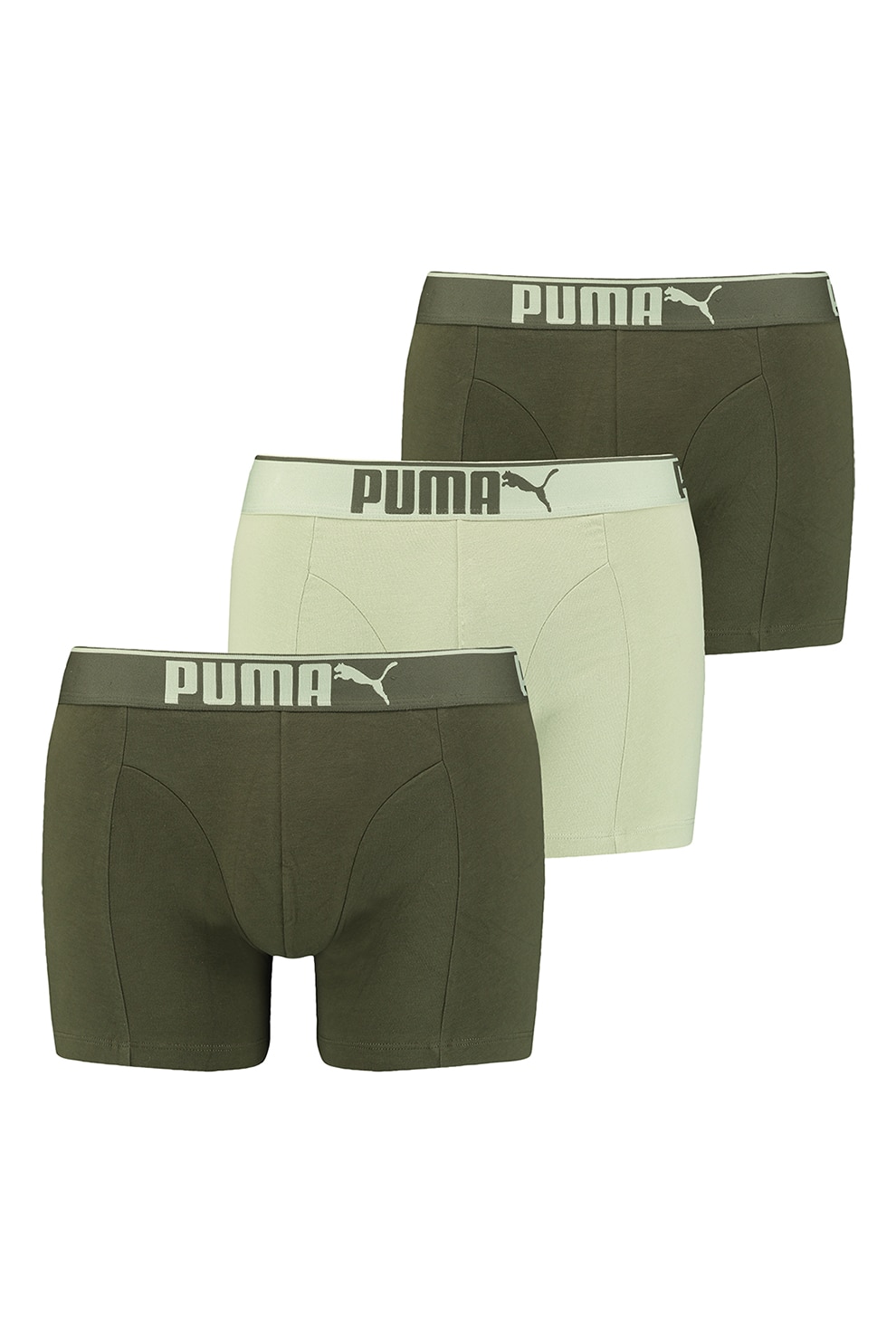 Puma, Set de boxeri cu banda elastica - 3 perechi, Verde