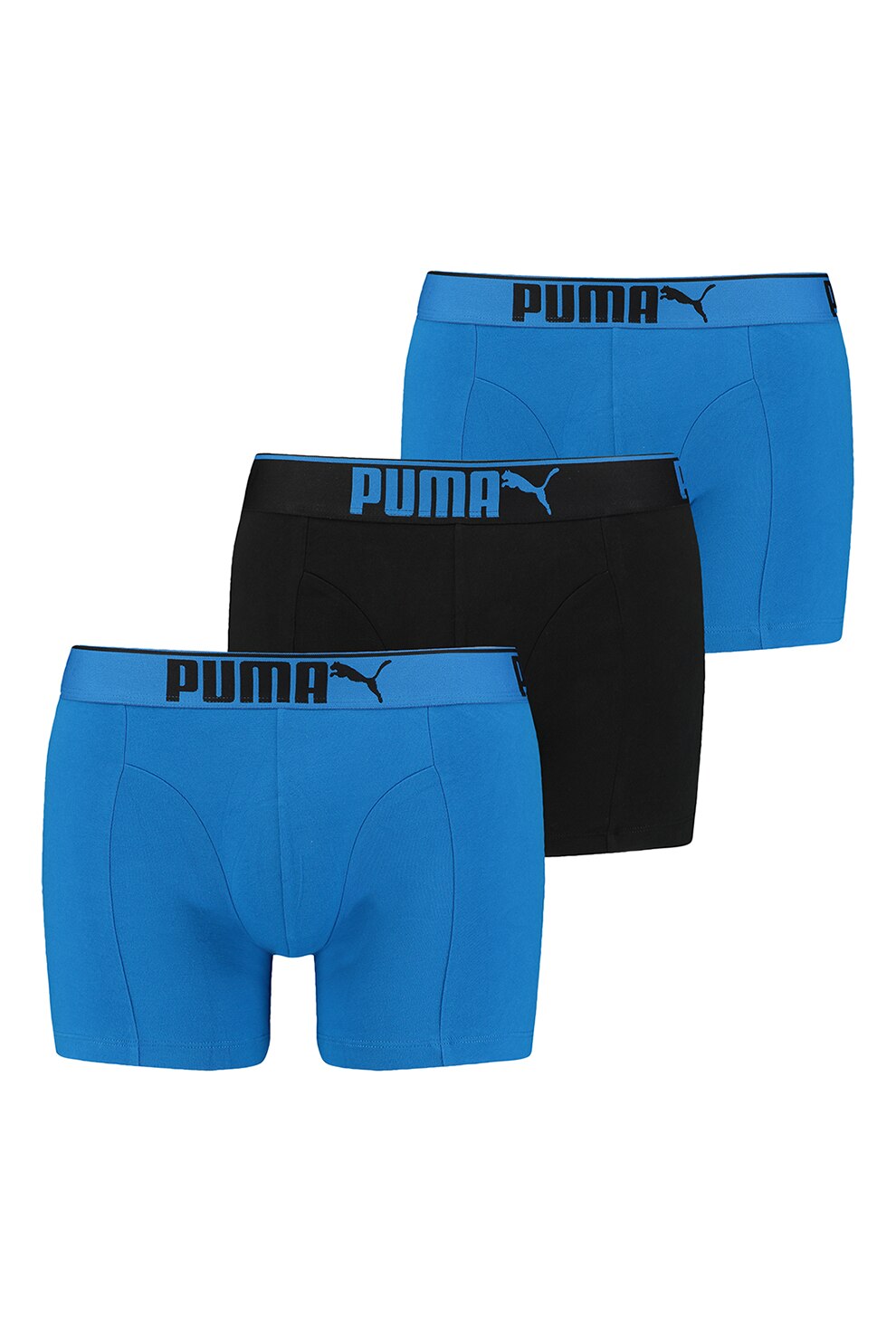 Puma, Set de boxeri cu banda elastica - 3 perechi, Negru/Albastru