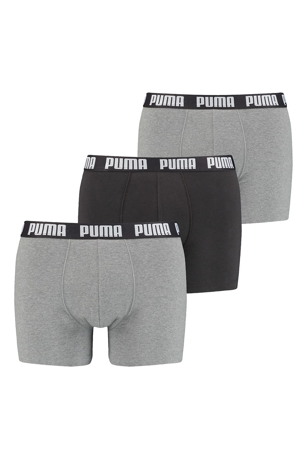 Puma, Set de boxeri cu banda logo in talie - 3 perechi, Gri/Gri inchis