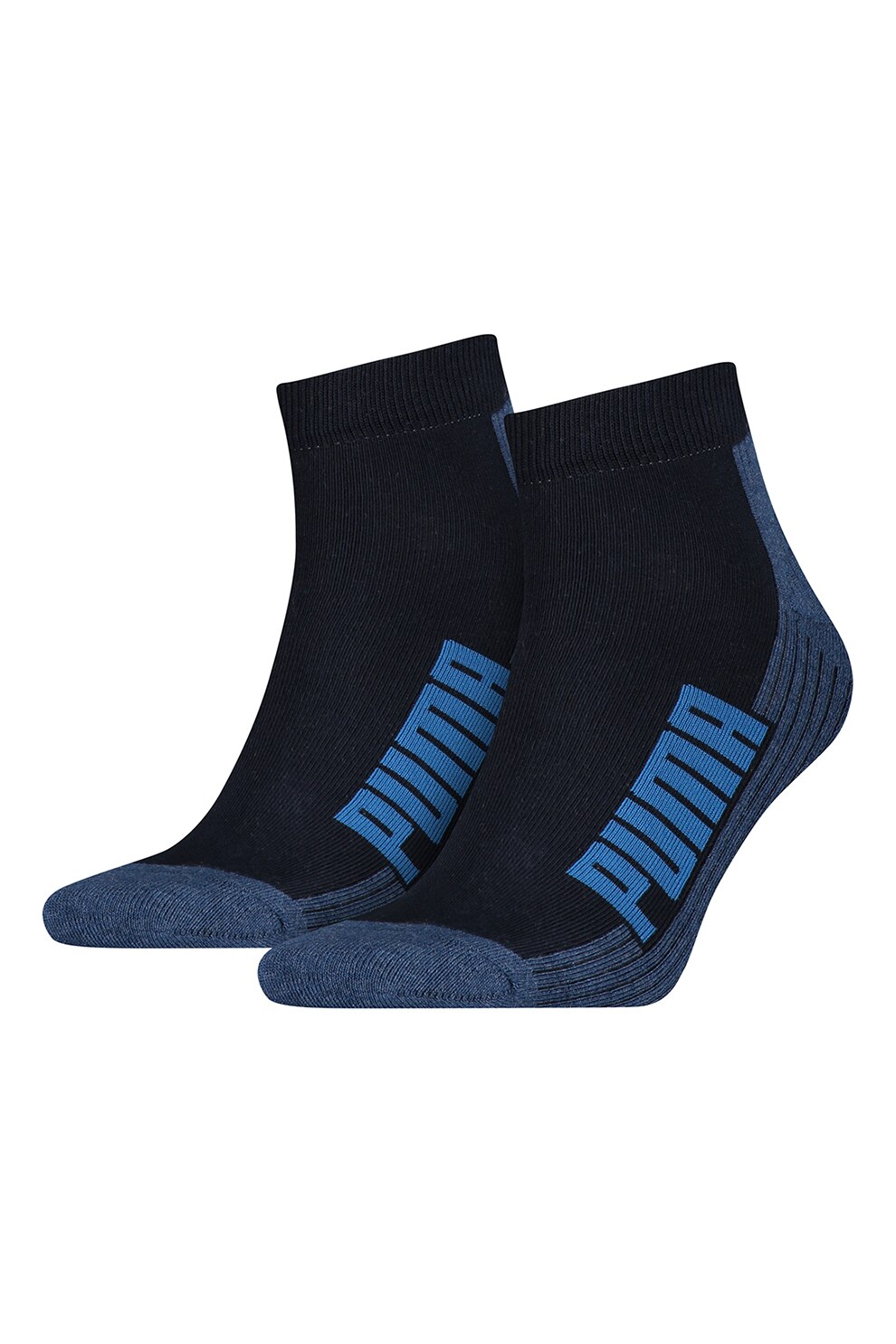 Puma, Set de sosete unisex, scurte, cu logo - 2 perechi, Negru/Albastru inchis/Bleu