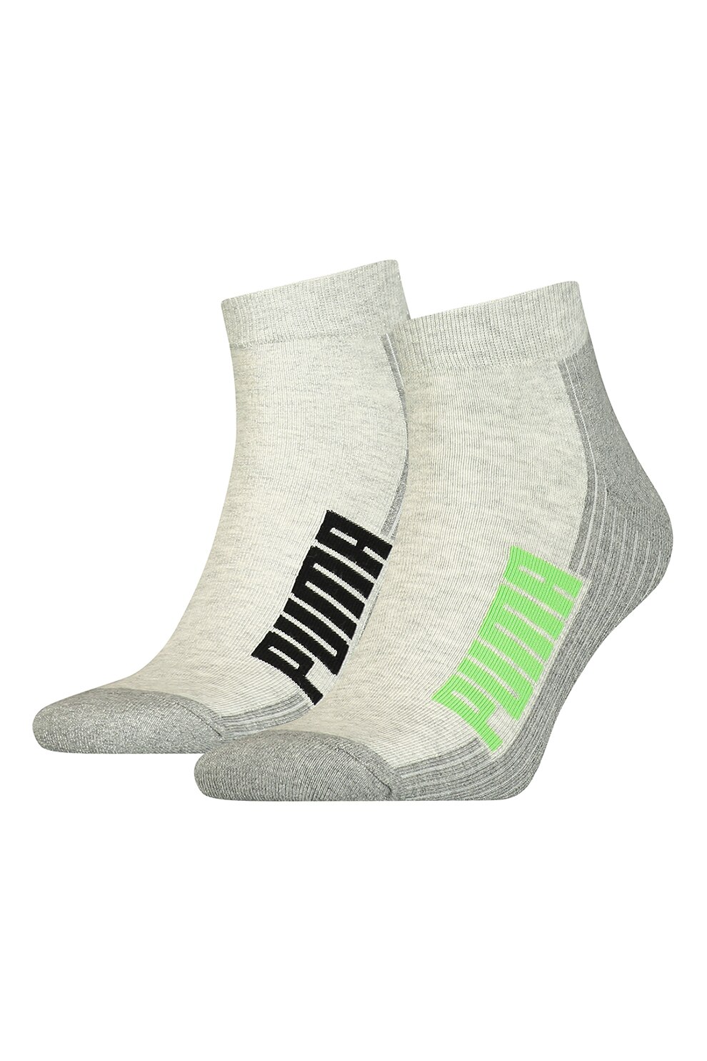 Puma, Set de sosete unisex, scurte, cu logo - 2 perechi, Alb prafuit/Gri cenusa/Negru