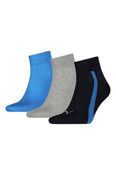 Puma, Set de sosete unisex, scurte, cu logo - 3 perechi, Albastru/Gri cenusa/Negru Puma, Set de sosete unisex, scurte, cu logo - 3 perechi, Albastru/Gri cenusa/Negru