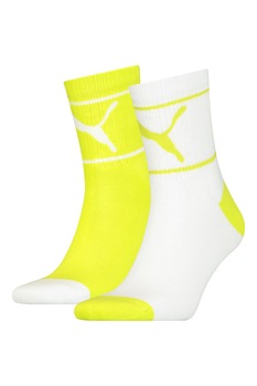 Puma, Set de sosete scurte unisex cu model logo - 2 perechi, Alb/Galben Puma, Set de sosete scurte unisex cu model logo - 2 perechi, Alb/Galben