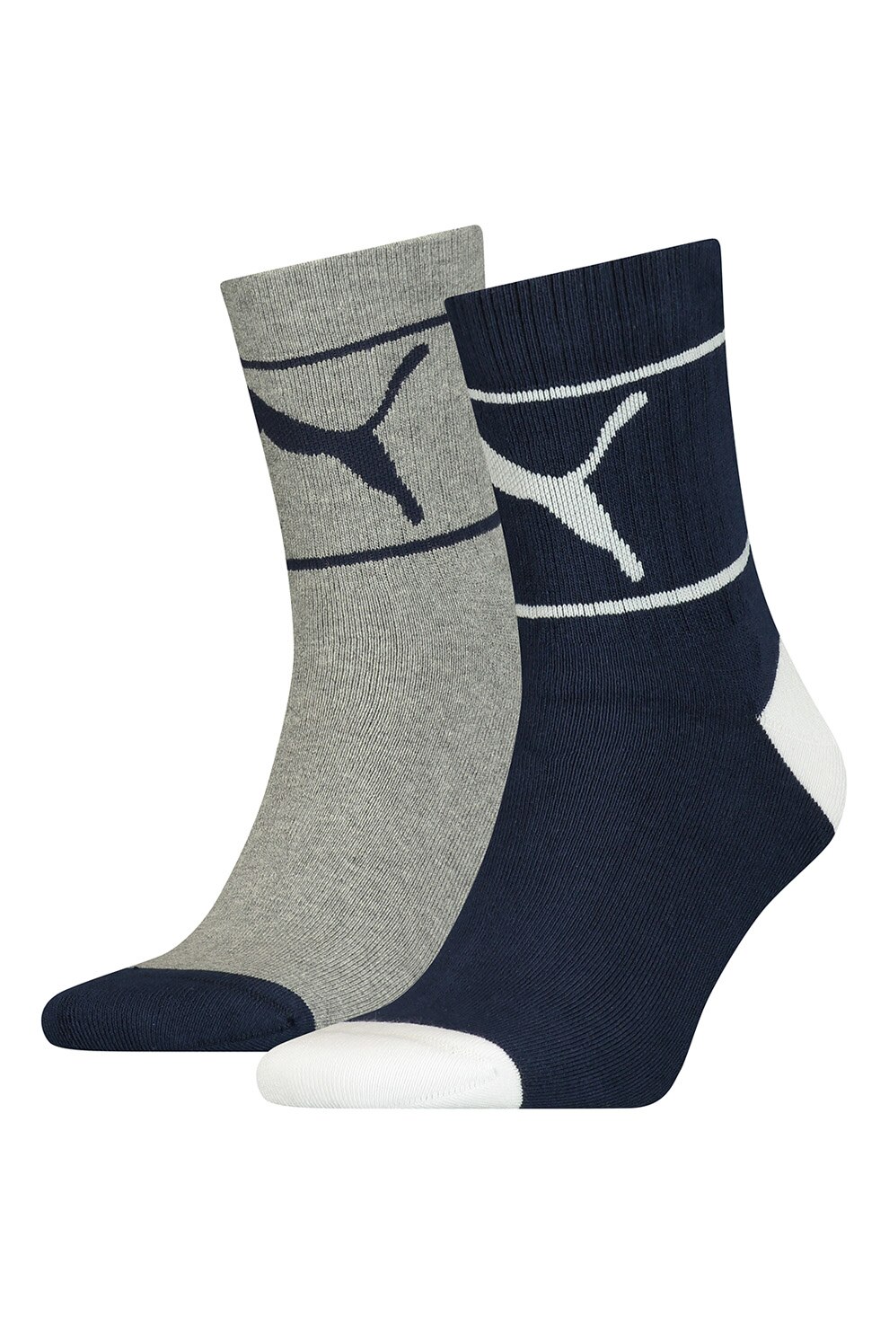 Puma, Set de sosete scurte unisex cu model logo - 2 perechi, Bleumarin/ Gri