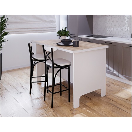 Insula bucatarie Kring Berlin, 126x77x90 cm, cu 2 usi, culoare alb / sonoma