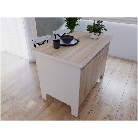 Insula bucatarie Kring Berlin, 126x77x90 cm, cu 2 usi, culoare alb / sonoma
