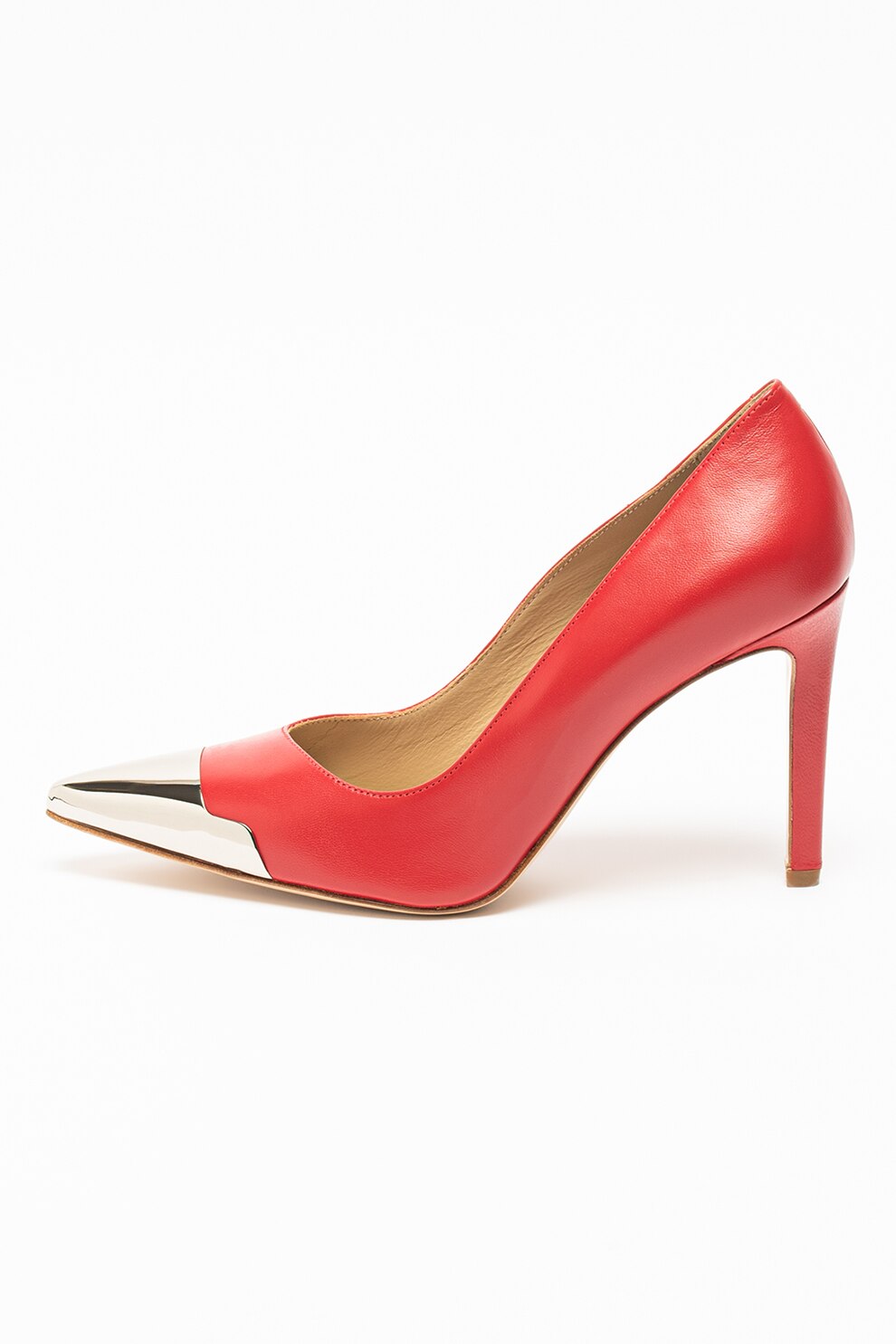Pinko, Pantofi de piele cu varf metalic Santos, Roz aprins/Argintiu