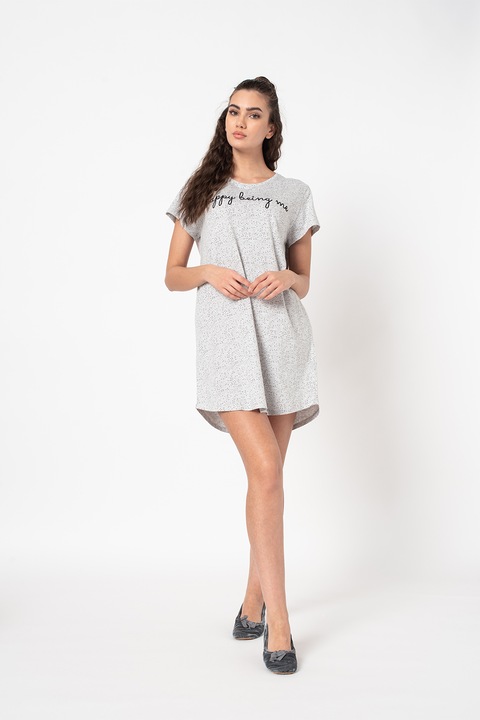 Triumph, Памучна нощница с асиметричен подгъв, Черен/Светлосив меланж