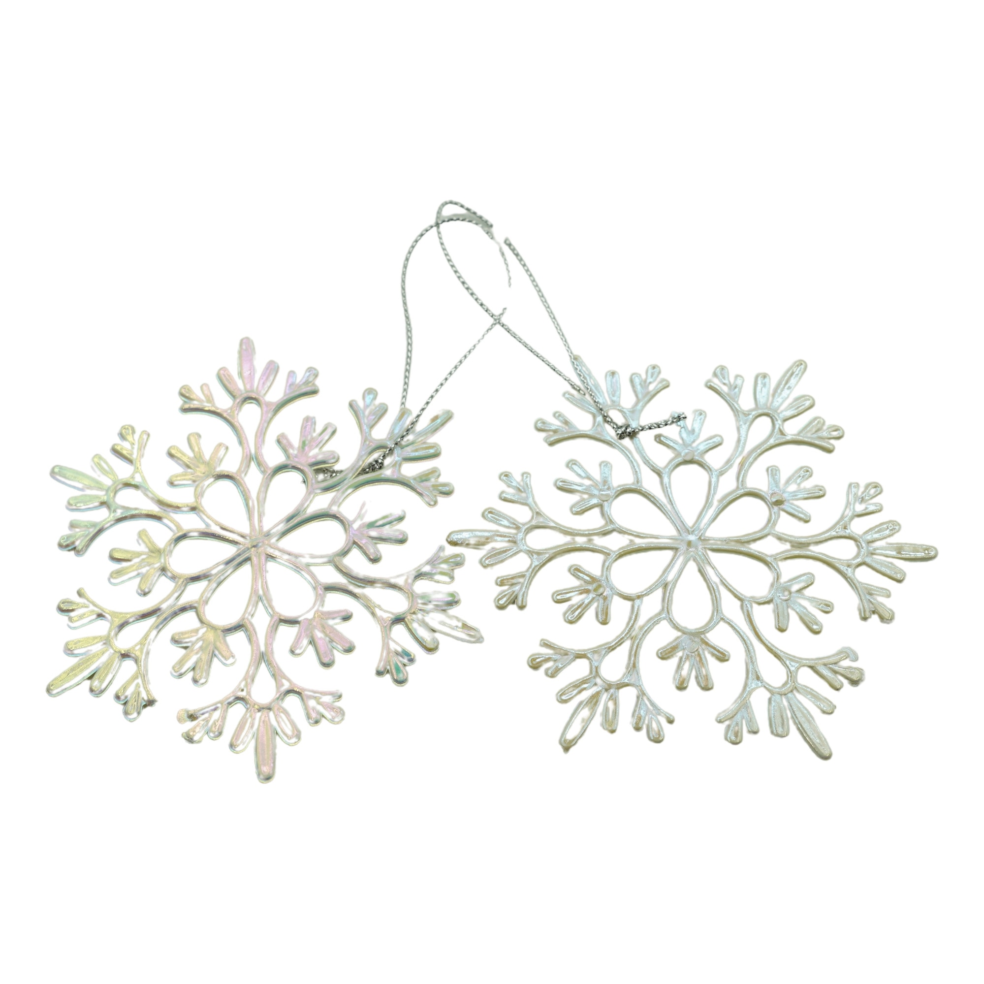 Set Ornament brad de Craciun, Perlat, in forma de Fulg de nea, 10 cm x 10 cm, Plastic, Flippy,