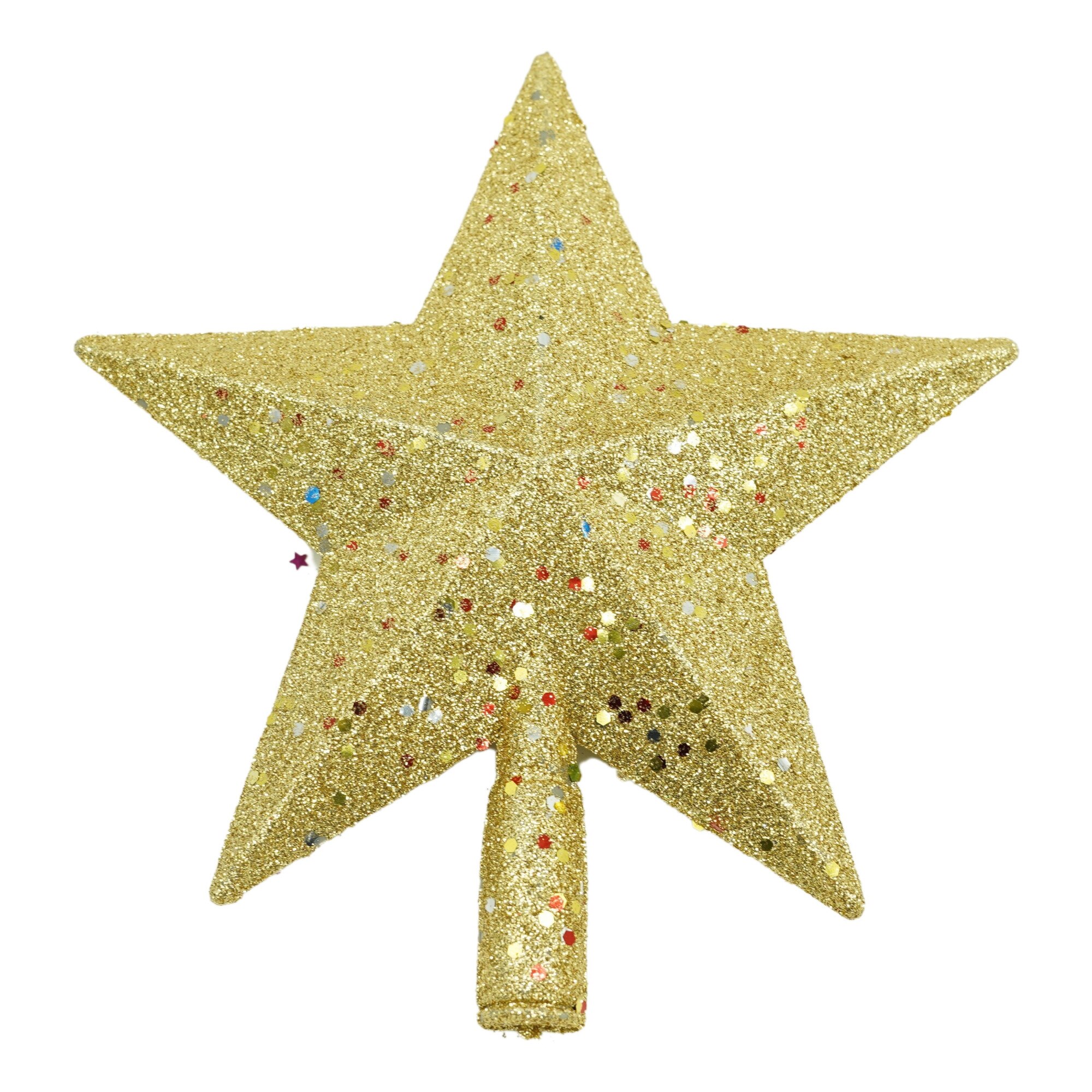 Varf decorativ de brad, Auriu, in forma de Stea, design cu paiete, din Plastic, 18 cm x 20 cm, Interior/Exterior, Flippy