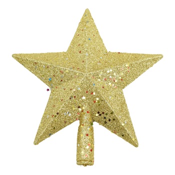 Varf decorativ de brad, Auriu, in forma de Stea, design cu paiete, din Plastic, 18 cm x 20 cm, Interior/Exterior, Flippy Varf decorativ de brad, Auriu, in forma de Stea, design cu paiete, din Plastic, 18 cm x 20 cm, Interior/Exterior, Flippy