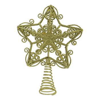 Varf decorativ de brad, Auriu, in forma de Stea, design forjat, din Plastic,Metal, 14.5 cm x 20 cm, Interior,Exterior, Flippy Varf decorativ de brad, Auriu, in forma de Stea, design forjat, din Plastic,Metal, 14.5 cm x 20 cm, Interior,Exterior, Flippy