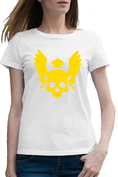 Tricou femei Quake Mask Gold Doom Skull, alb, marime S