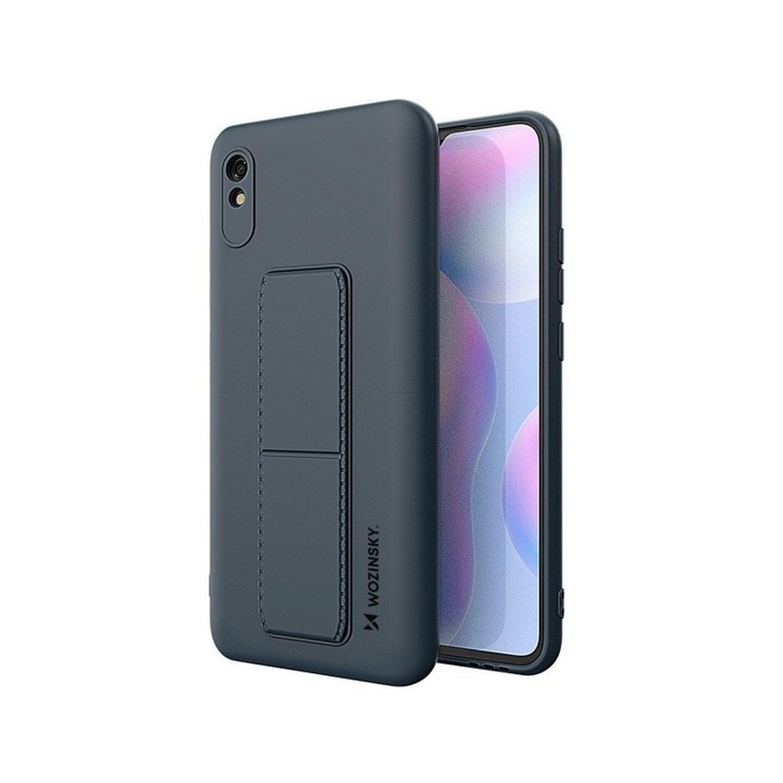 Husa Spate Wozinsky Compatibila Cu Xiaomi Redmi 9a, Cu Stand Metalic Pe Spate, Protectie La Camera - Navy Blue