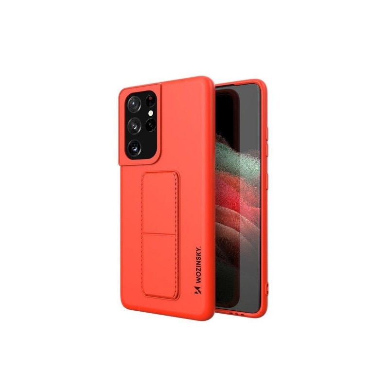 Husa Spate Wozinsky Compatibila Cu Samsung Galaxy S21 Ultra 5G, Cu Stand Metalic Pe Spate, Protectie La Camera - Rosu