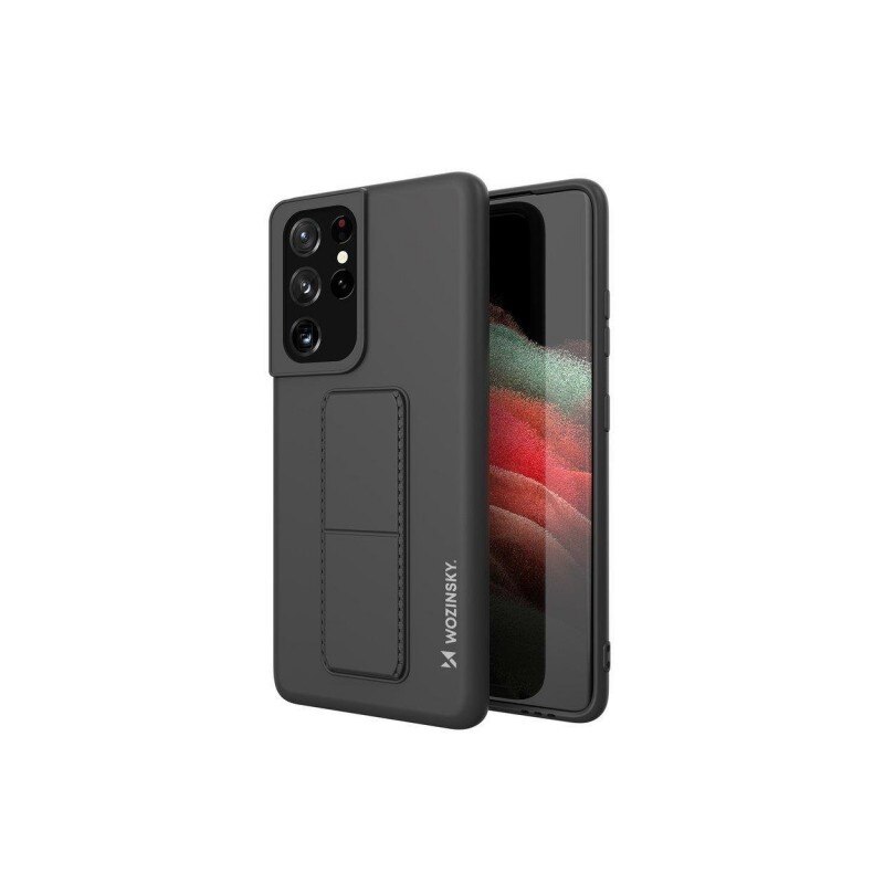 Husa Spate Wozinsky Compatibila Cu Samsung Galaxy S21 Ultra 5G, Cu Stand Metalic Pe Spate, Protectie La Camera - Negru