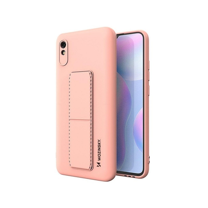 Husa Spate Wozinsky Compatibila Cu Xiaomi Redmi 9A, Cu Stand Metalic Pe Spate, Protectie La Camera - Roz