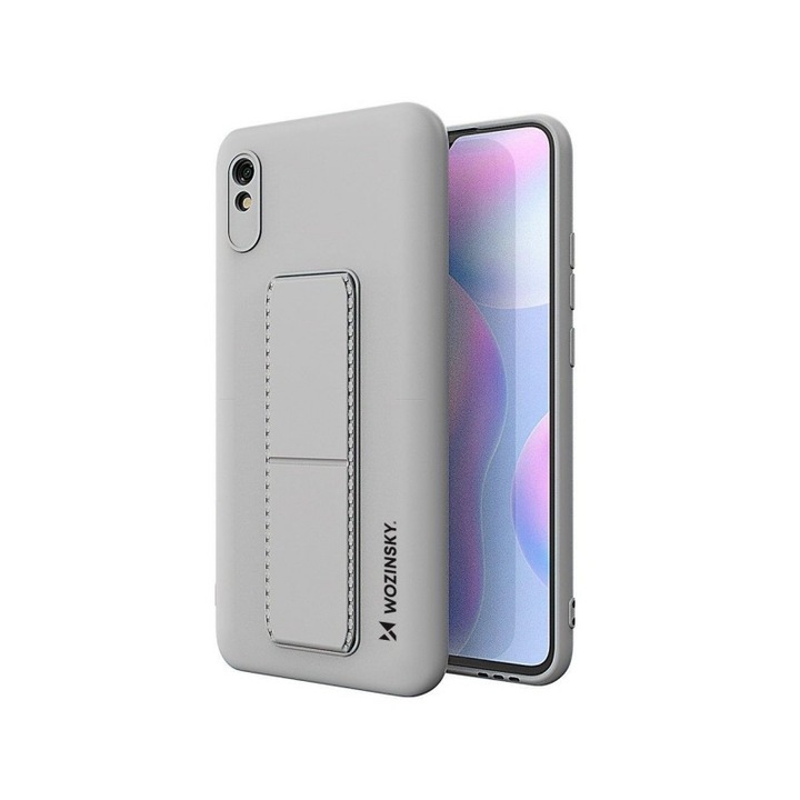 Wozinsky hátlap kompatibilis a Xiaomi Redmi Note 9 Pro / Redmi Note 9s telefonokkal, fém állvánnyal a háton, kameravédelem - szürke