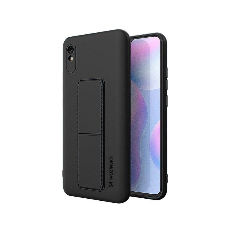 Husa Spate Wozinsky Compatibila Cu Xiaomi Redmi 9A, Cu Stand Metalic Pe Spate, Protectie La Camera - Negru