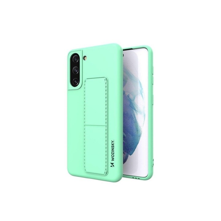 Husa Spate Wozinsky Compatibila Cu Samsung Galaxy S21+ Plus 5g, Cu Stand Metalic Pe Spate, Protectie La Camera - Verde Menta