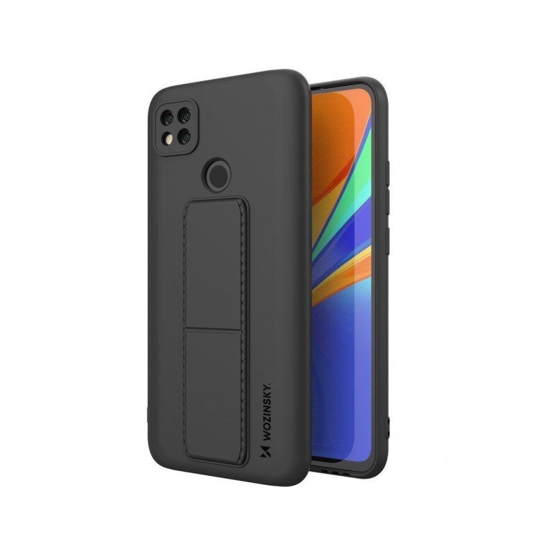 Husa Spate Wozinsky Compatibila Cu Xiaomi Redmi 9C, Cu Stand Metalic Pe Spate, Protectie La Camera - Negru