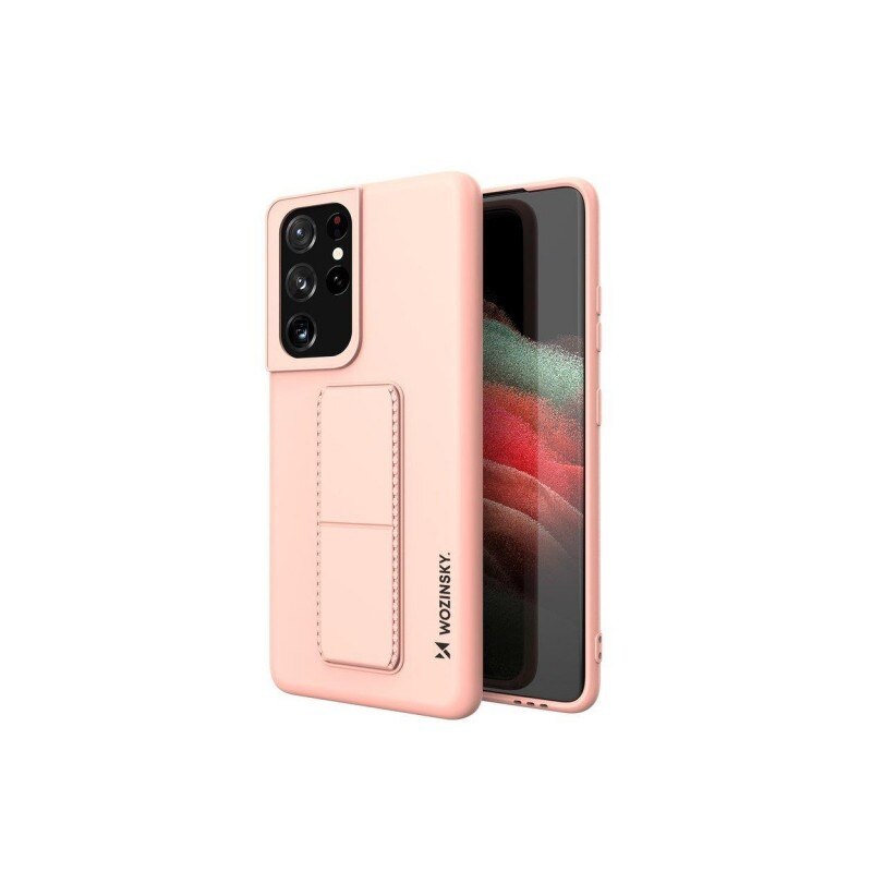 Husa Spate Wozinsky Compatibila Cu Samsung Galaxy S21 Ultra 5G, Cu Stand Metalic Pe Spate, Protectie La Camera - Roz