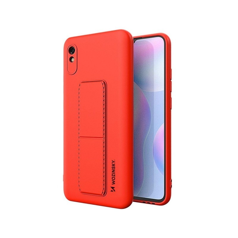Husa Spate Wozinsky Compatibila Cu Xiaomi Redmi 9A, Cu Stand Metalic Pe Spate, Protectie La Camera - Rosu