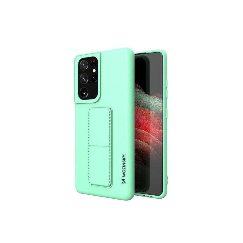 Husa Spate Wozinsky Compatibila Cu Samsung Galaxy S21 Ultra 5G, Cu Stand Metalic Pe Spate, Protectie La Camera - Verde Menta