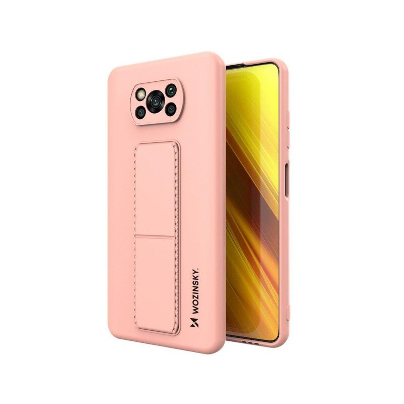 Husa Spate Wozinsky Compatibila Cu Xiaomi Poco X3 NFC / Poco X3 Pro, Cu Stand Metalic Pe Spate, Protectie La Camera - Roz