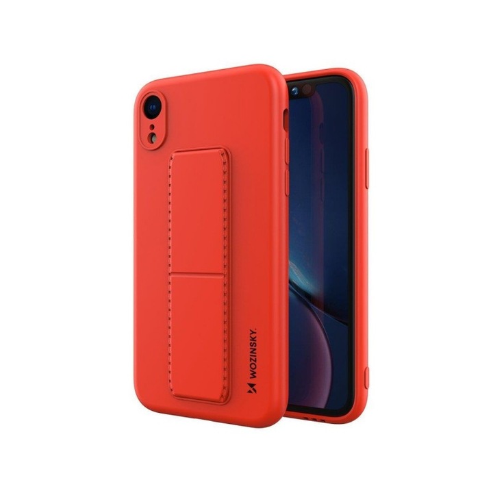 Husa Spate Wozinsky Compatibila Cu iPhone Xr, Cu Stand Metalic Pe Spate, Protectie La Camera - Rosu