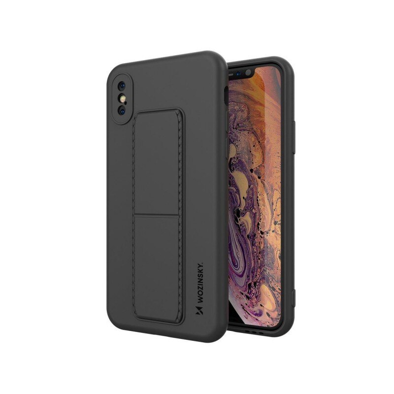 Husa Spate Wozinsky Compatibila Cu iPhone Xs / X, Cu Stand Metalic Pe Spate, Protectie La Camera - Negru