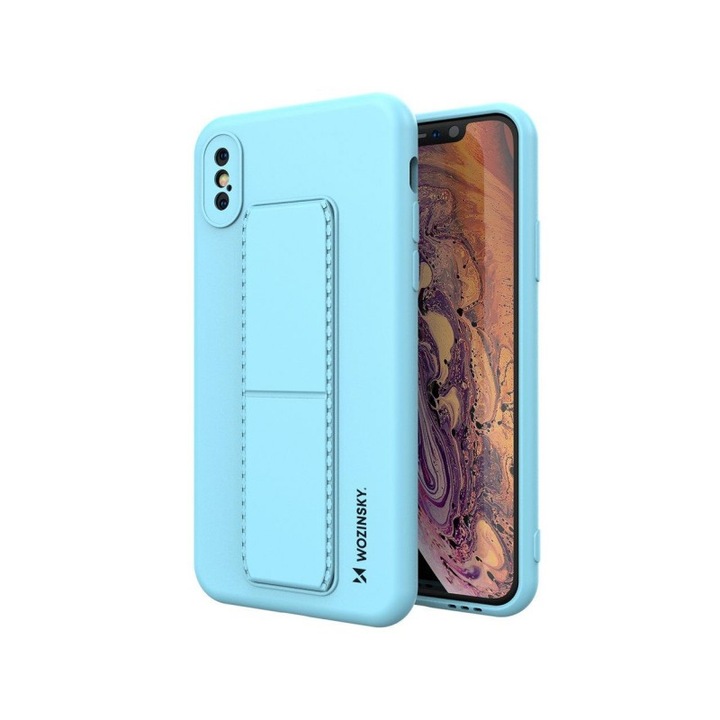 Husa Spate Wozinsky Compatibila Cu iPhone Xs / X, Cu Stand Metalic Pe Spate, Protectie La Camera - Blue Deschis