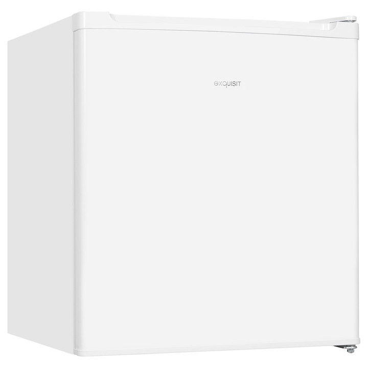 Mini congelator Exquisit, capacitate 31 litri, H 50 cm, congelare 4 stele, ideal pentru birou/hotel/rulota, temperatura ajustabila, 2 compartimente, usa reversibila, picioare ajustabile, design compact, alb